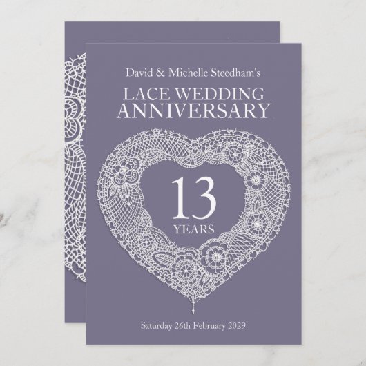 Hochzeitsherz 13 Jahre Party Einladungen (Vorne/Hinten)