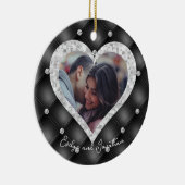 Hochzeitsherz Foto Schwarz & Silberdiamanten Keramik Ornament (Rechts)