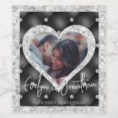 Hochzeitsherz Foto Schwarz & Silberdiamanten Weinetikett (Einzelnes Label)