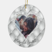 Hochzeitsherz Foto White & Silver Diamonds Keramik Ornament (Links)