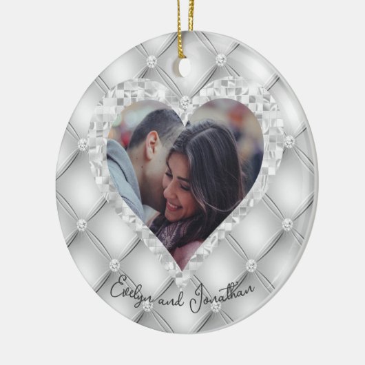 Hochzeitsherz Foto White & Silver Diamonds Keramik Ornament (Links)