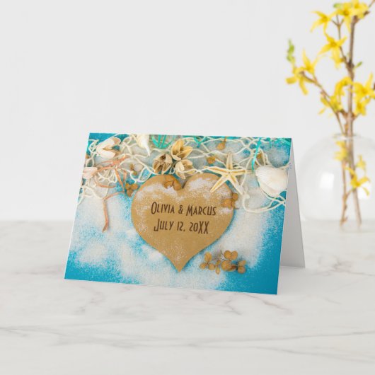 Hochzeitsherz mit Muscheln und Starfish Karte (Gelbe Blume)