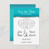 Hochzeitsherzen auf Türkis - Save the Date (Vorne/Hinten)