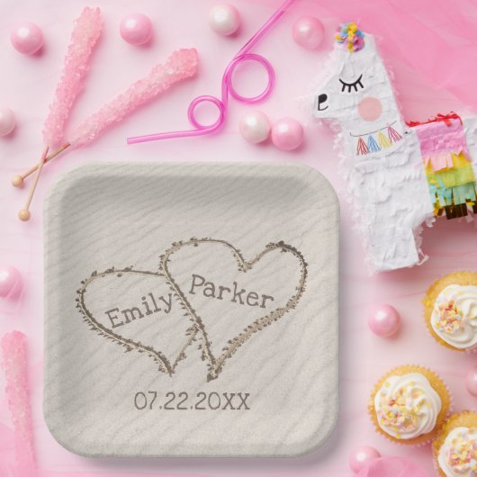 Hochzeitsherzen in Beach Sand Pappteller (Party)