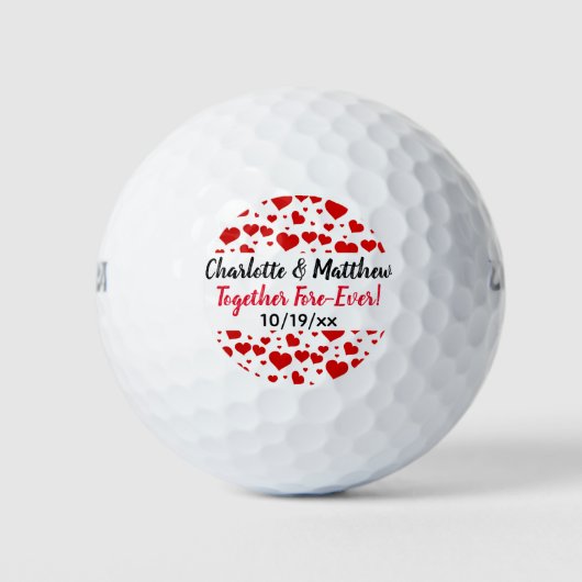 Hochzeitsherzen Liebe Rote schwarze Typografie Gef Golfball (Vorderseite)