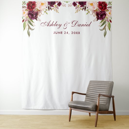 Hochzeitshintergrund Foto Stand Prop Burgundy Flor Wandteppich (Beispiel)