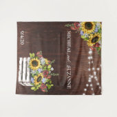 Hochzeitshintergrund Sonnenblume Mason Jar Burgund Wandteppich (Vorderseite (Horizontal))