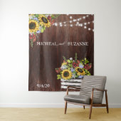 Hochzeitshintergrund Sonnenblume Mason Jar Burgund Wandteppich (Beispiel)