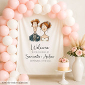 Hochzeitshintergrund Wasserfarbe Quirky Couple Bri Wandteppich