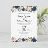 HochzeitsHochzeit in blau und rot Einladung (Stehend Vorderseite)