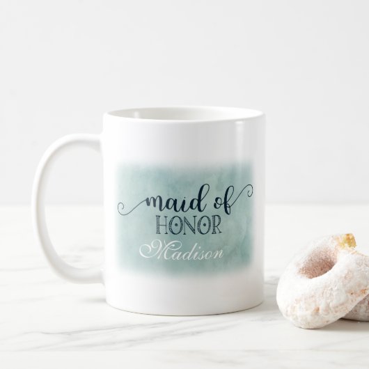 Hochzeitshochzeit-Trauzeugin Navy Blue Aqua Waterc Kaffeetasse (Mit Donut)