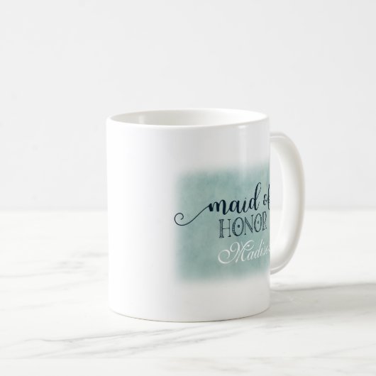 Hochzeitshochzeit-Trauzeugin Navy Blue Aqua Waterc Kaffeetasse (VorderseiteRechts)