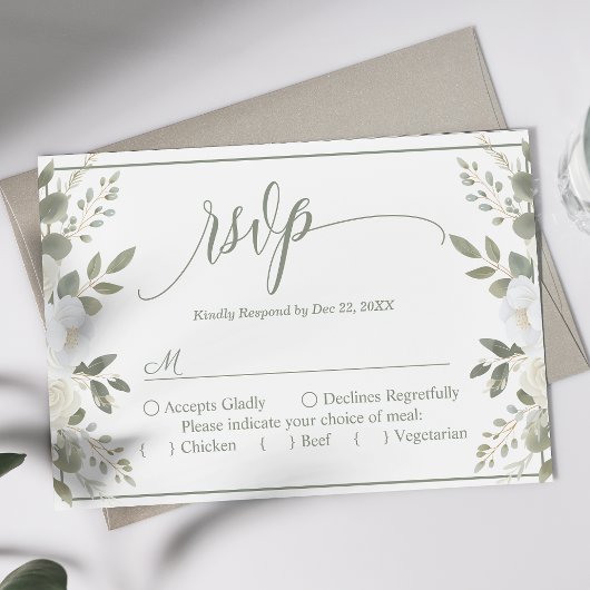 Hochzeitshochzeit von Elfenbein und Sage Script RSVP Karte
