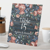 Hochzeitshochzeit von Navy Blue & Copper Peony Woo Sockelschild (In Situ)