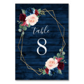 Hochzeitshochzeiten von Navy und Burgund Gold Blus Tischnummer (Vorderseite)