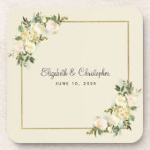 Hochzeitshöfe Namen Datum Elegante Chic Blumen Getränkeuntersetzer (Vorderseite)