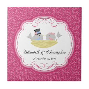 Hochzeitshöfe Vögel Keepake Tiles Pink Fliese