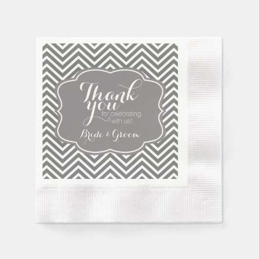 Hochzeitshöhe und Gräuel Danke, Gray Chevrons Serviette (Vorderseite)