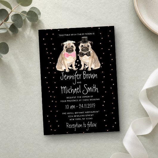 Hochzeitshund aus schwarzem Mops Einladung