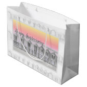Hochzeitshütten am Sonnenuntergang Geschenktasche Große Geschenktüte (Rückseite Schrägansicht)