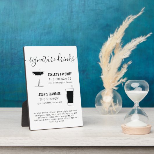 Hochzeitsignatur Drink Cocktail mit Retro-Brille Fotoplatte (Seite)