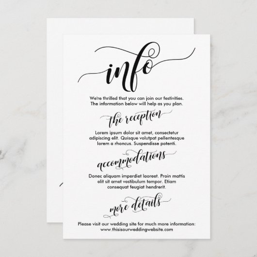 Hochzeitsinfo Einfache Schwarz-Weiß-Skripte Begleitkarte (Vorne/Hinten)