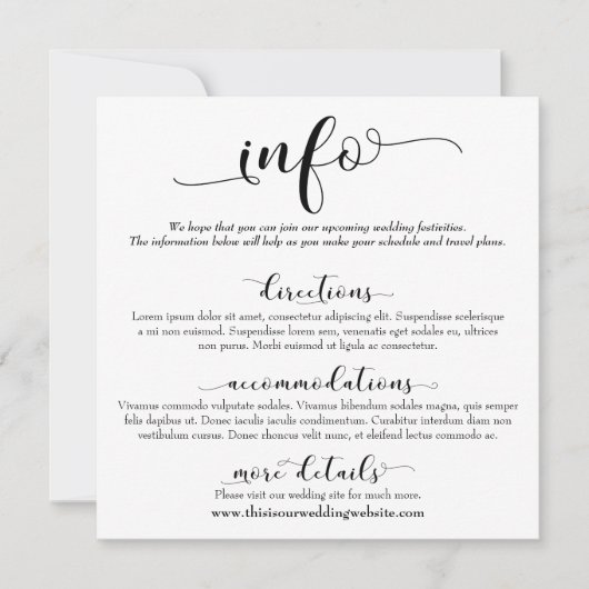 Hochzeitsinformationen Elegante Script-Abschlusska Einladung (Vorderseite)