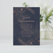 Hochzeitsinformationen für Navy Blue & Rose Gold F Begleitkarte (Stehend Vorderseite)