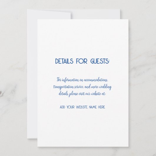Hochzeitsinformationen Gäste Blue White Trendy Karte (Vorderseite)
