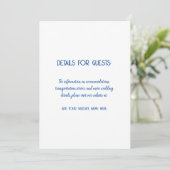 Hochzeitsinformationen Gäste Blue White Trendy Karte (Stehend Vorderseite)