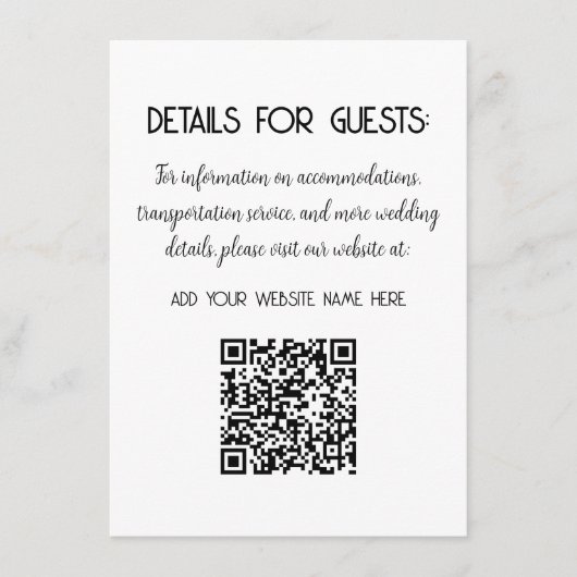 Hochzeitsinformationen Gäste QR Code Elegant MInim Begleitkarte (Vorderseite)