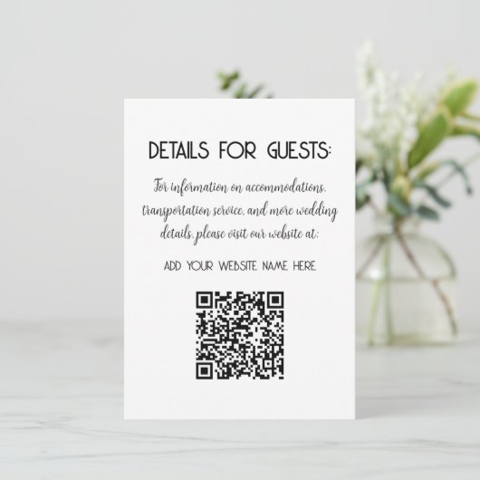 Hochzeitsinformationen Gäste QR Code Elegant MInim Begleitkarte (Stehend Vorderseite)