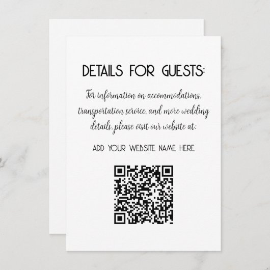Hochzeitsinformationen Gäste QR Code Elegant MInim Begleitkarte (Vorne/Hinten)
