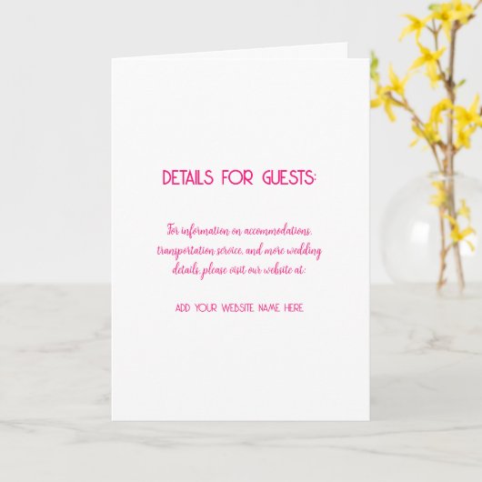 Hochzeitsinformationen Gäste Rosa Minimalistisch Karte (Gelbe Blume)