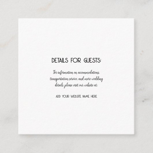 Hochzeitsinformationen Schwarz-weiß einfach Begleitkarte (Vorderseite)