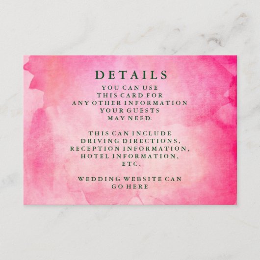 Hochzeitsinformationen über moderne Wasserfarben Begleitkarte (Vorderseite)