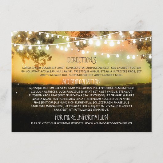 Hochzeitsinformationskarten mit Lichtern Begleitkarte (Vorderseite)