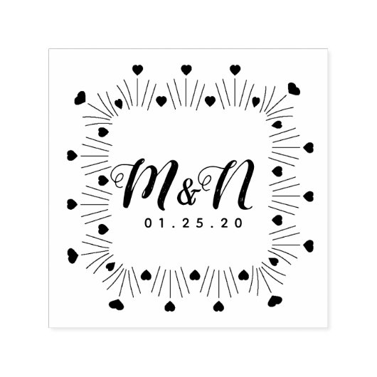 Hochzeitsinitialen im handgezeichneten Quadratrahm Permastempel (Design)