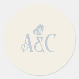 Hochzeitsinitialen mit Schmetterlingscreme und Bla Runder Aufkleber