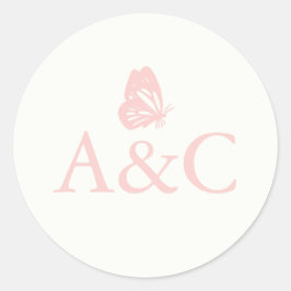 Hochzeitsinitialen mit Schmetterlingscreme und Ros Runder Aufkleber
