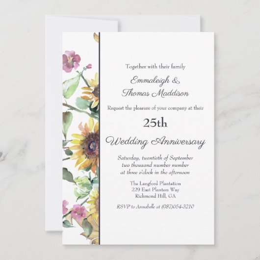 Hochzeitsjubiläum der Sonnenblumen Einladung (Vorderseite)