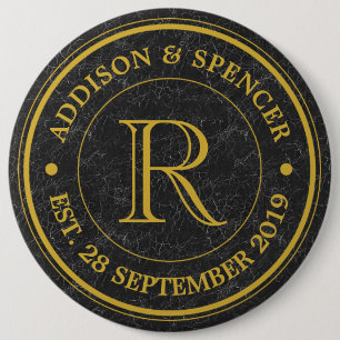 Hochzeitsjubiläum Gold Monogramm schwarzes Leder Button