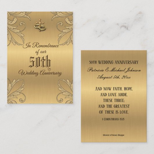 Hochzeitsjubiläum Gunst Golden Cross Holcard Visitenkarte (Vorne/Hinten)