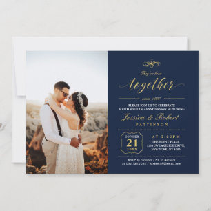 Hochzeitsjubiläum in Gold und Navy Blauer Elegante Einladung