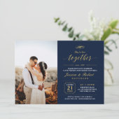 Hochzeitsjubiläum in Gold und Navy Blauer Elegante Einladung (Stehend Vorderseite)