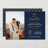 Hochzeitsjubiläum in Gold und Navy Blauer Elegante Einladung (Vorne/Hinten)