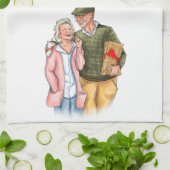 Hochzeitsjubiläum, niedliches Ehepaar Geschirrtuch (Gefaltet)