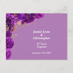 Hochzeitsjubiläums-Einladung zur Purple Rose Party Postkarte