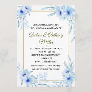 Hochzeitsjubiläumseinladung Floral Blau Gold Einladung