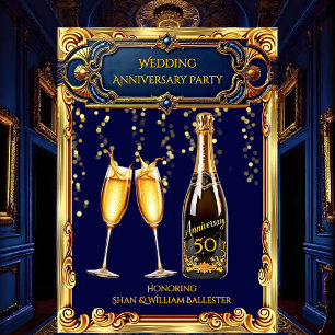 Hochzeitsjubiläumsfeier Gold Blau Champagner Einladung